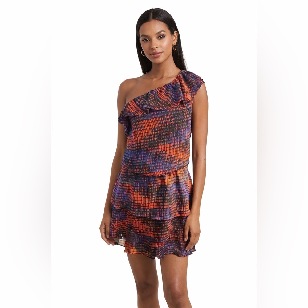 The Limited One Shoulder Ruffle Dress Abstract Print Cocktail Party Dress S NWT